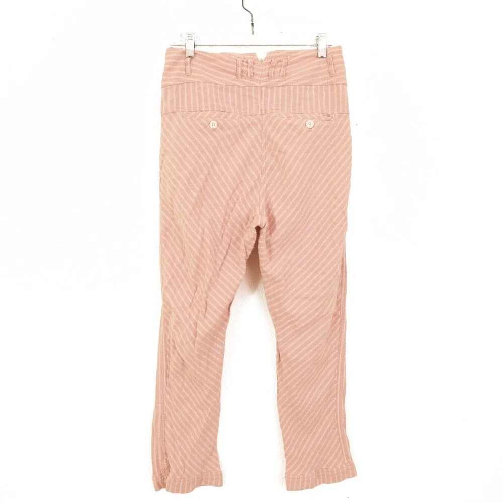 Free People High Waist Pants Size 4 Straight Leg Striped Pink Cotton EUC B98 - Picture 2 of 5